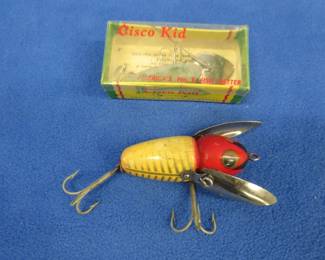 Lot 155. Vintage Heddon Crazy Crawler and a 2 1/8" Cisco Kid in the box with papers
