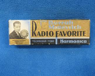 Lot 110. Borrah Minevitch Radio Favorite 5" tenique-tone harmonica. Original box in very good condition. Great sound.