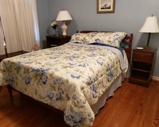 MID CENTURY WOODEN BED FRAME, NIGHT STANDS AND LAMPS (MATTRESS & BOXSPRING ARE NOT FOR SALE)