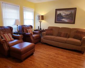 LEATHER CLUB CHAIRS AND SOFA