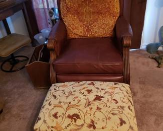 LEATHER RECLINER AND OTTOMAN