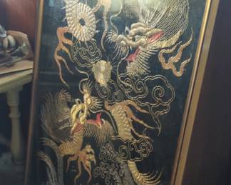 Framed silk dragons China