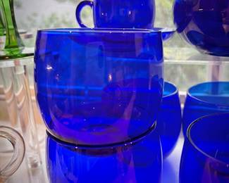 Vintage cobalt blue glass - 8 drinking glasses