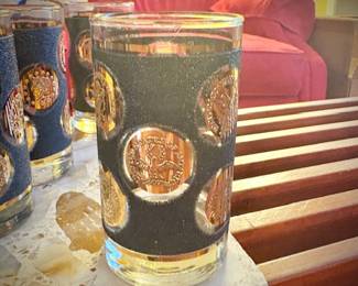 MCM Libbey textured gold coin tumbler highball glasses