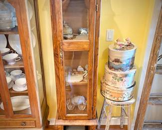 Vintage narrow display case, holding rock collection