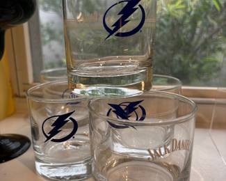 Eight Tampa Bay Lightning Jack Daniels lowball glasses 