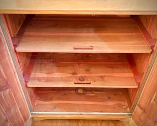 Mid-century Lane cedar-lined standing chest with pullout shelves