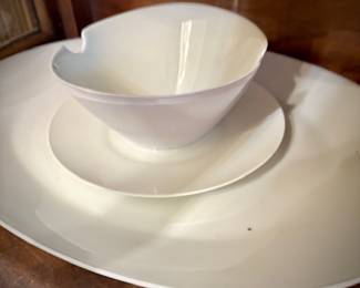 MCM Germany Rosenthal-Continental "Crystalline Blue" china set with white inside, iridescent lavender/blue exterior. This is bowl has cutouts for ladle.