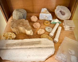 Vintage narrow display case, holding rock collection