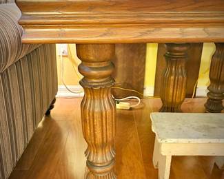 Antique oak expandable dining table with five legs