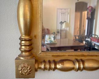 Antique gilt split spindle mirror with seashell detail