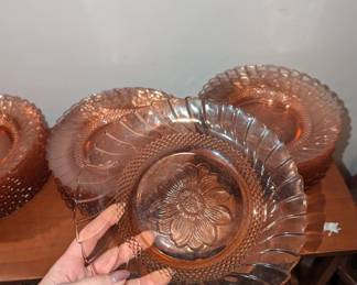 Antique early 20th century King Indonesia 9.5" pink depression glass set