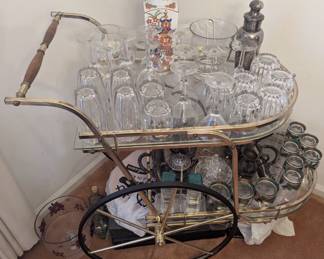 1960's brass bar cart