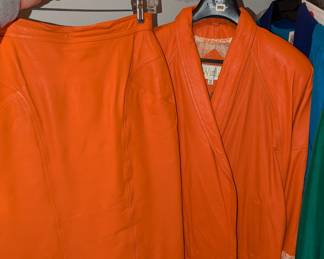 Vintage Winlet Orange leather pencil skirt and leather blazer