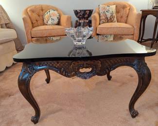 Henredon Smoked Glass Cared wood coffee table
