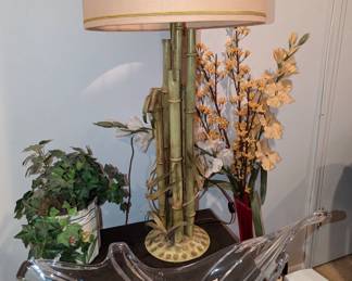 Mid Century Regency Metal Tole Bamboo Lamp