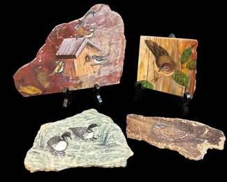 Bird Paintings On Rock Slabs