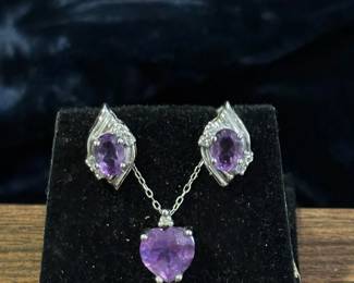 10K Diamond And Amethyst Earrings Amethyst Pendant And 14K Chain