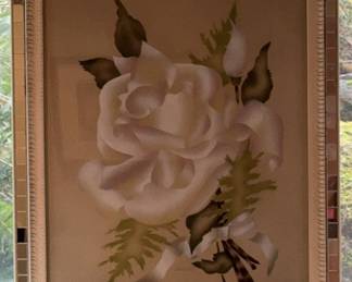 White Rose Art in Mirrored Frame