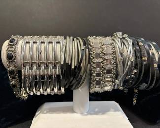 Leather Silver Tone Cuff Bracelets