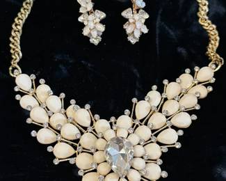 Crystal And Cream Beaded Statement Necklace