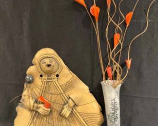Ceramic Native Wall Art and Hanging Bud Vase