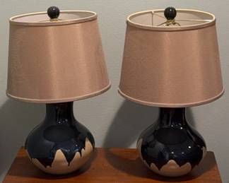 Pair Of Glazed Ceramic Base Nightstand Lamps