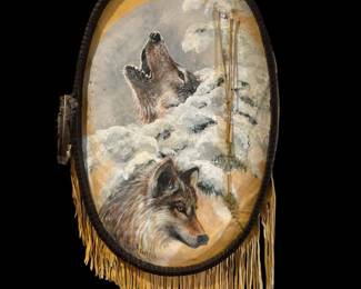 Wolf Painting On Leather Signed By Artist Renee