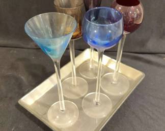 Colorful Long Stem Glassware and Tray