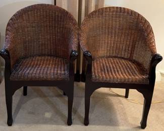 Pair Of Wicker Curved Back Armchairs