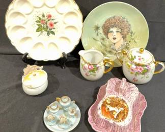 Miniature Tea Set Nippon Creamer Sugar Bowl Butter Dish  Hand Painted Plate
