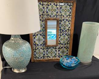 Ceramic Tile Inlaid Wood Mirror Mosiac Lamp More