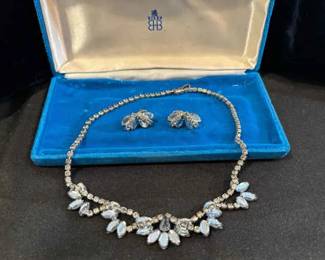 Birks Blue Rhinestone Choker Necklace And Earrings