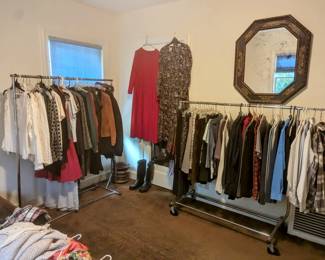 Small but nice selection of clothes. Two vintage Laura Ashley dresses.  Lots of Eddie Bauer. Nice skirts and dresses.