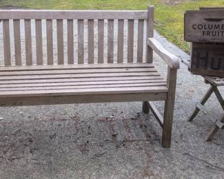 David Smith garden bench and table, old wooden crates
