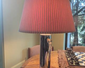 Sonneman style MCM chrome cylinder lamp with dimmer knob & 2 sockets marked Leviton