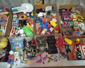 Vintage toy airplanes and boats including Hubley and Tonka
