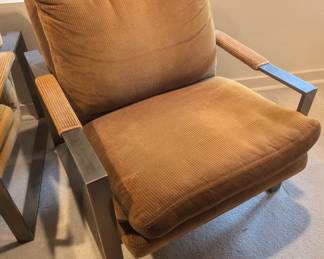 Pair of 1970s Thayer Coggin lounge chairs by Milo Baughman from Del Teet in brushed bronze and brown corduroy