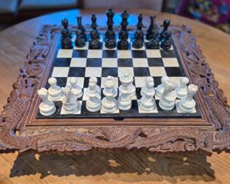 Carved Marble and carved wood Chess set
