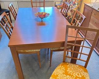 MCM Italian Caligaris Dining Table with extra leaves and 6 lattice back chairs