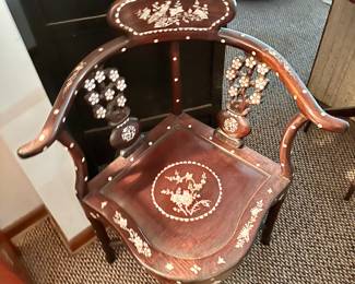 Chinese Wooden Chair with Mother of Pearl