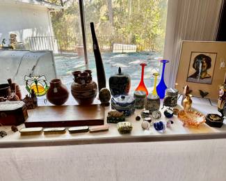 Glass vases
Original painting by Bosc
Assorted signed paperweights