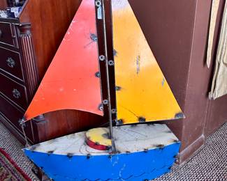 Folk Art Metal Sail Boat