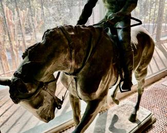 Large Jockey on Horse Sculpture