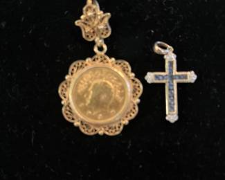 22k/18k coin pendant
14k diamond/gemstone cross