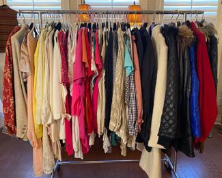 Lots and lots of stylish, ladies, clothing, in Sizes Large through 3XL.
Come and go through a large closet of beautiful clothing