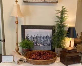 Large, distressed, metal, accent shelf, lots of fun, beautiful decor, items, faux, plants, baskets, and more