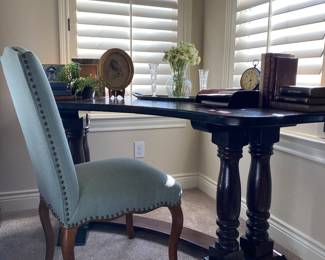 Unique, solid wood curved front mahogany finish desk/console/work table