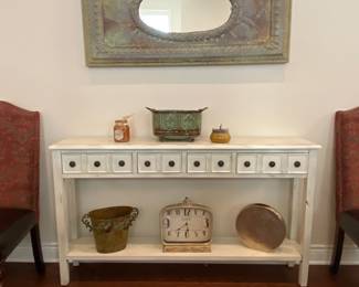 Apothecary style three drawer wood console/entry/sideboard piece with possibilities