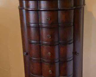 Tall mahogany finish ladies boudoir/lingerie/jewelry chest. With side storage, drawers, and top storage with mirror, solid wood, beautiful piece.